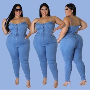 ✨NEW✨ Womens Plus Bodycon Denim Jumpsuit